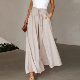 Women's Linen Wide-Leg Drawstring Pants