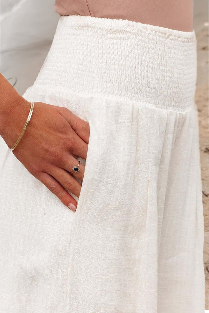 Women's Linen Wide-Leg Smocked Pants