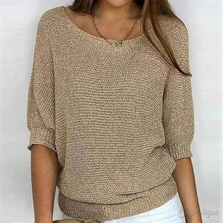 Women's Glitter Knit Three-Quarter Sleeve Sweater