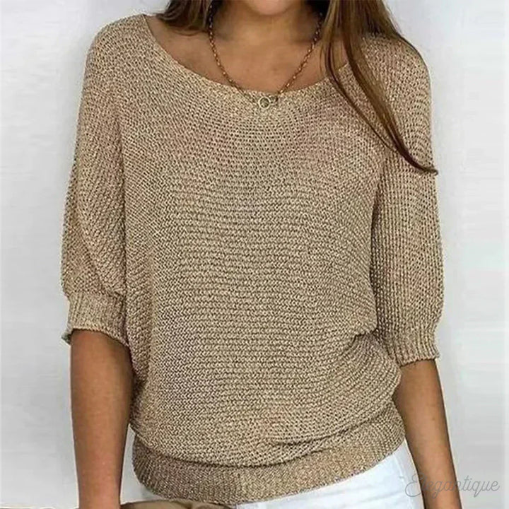 Women's Glitter Knit Three-Quarter Sleeve Sweater