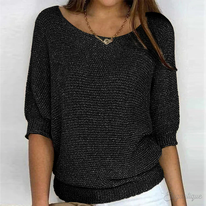 Women's Glitter Knit Three-Quarter Sleeve Sweater