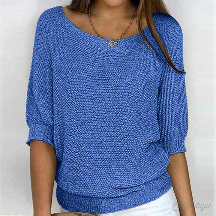 Women's Glitter Knit Three-Quarter Sleeve Sweater