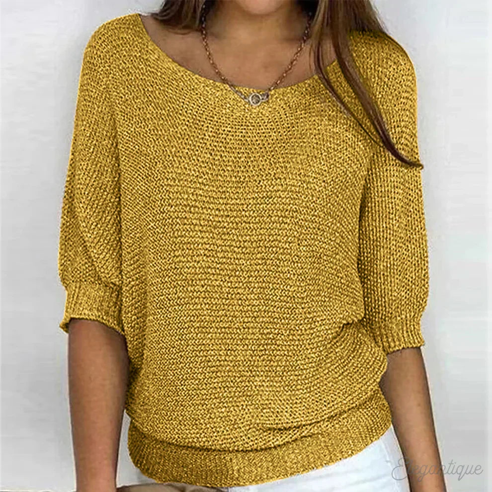 Women's Glitter Knit Three-Quarter Sleeve Sweater