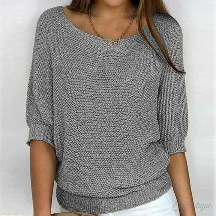 Women's Glitter Knit Three-Quarter Sleeve Sweater