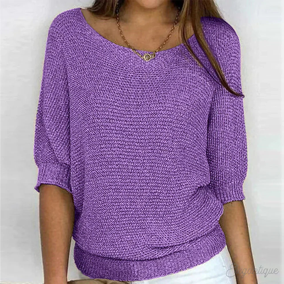 Women's Glitter Knit Three-Quarter Sleeve Sweater