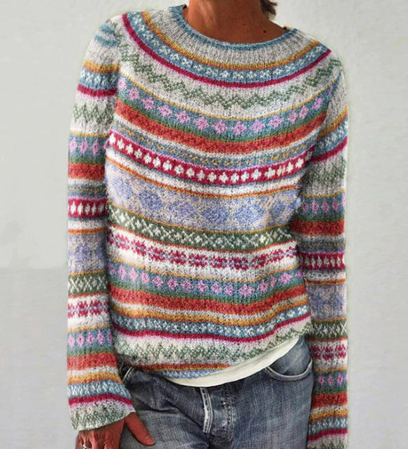 Women's Striped Crew Neck Knit Sweater