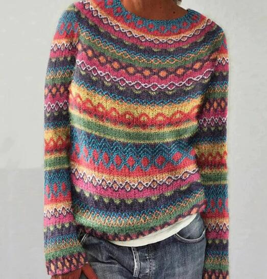 Women's Striped Crew Neck Knit Sweater