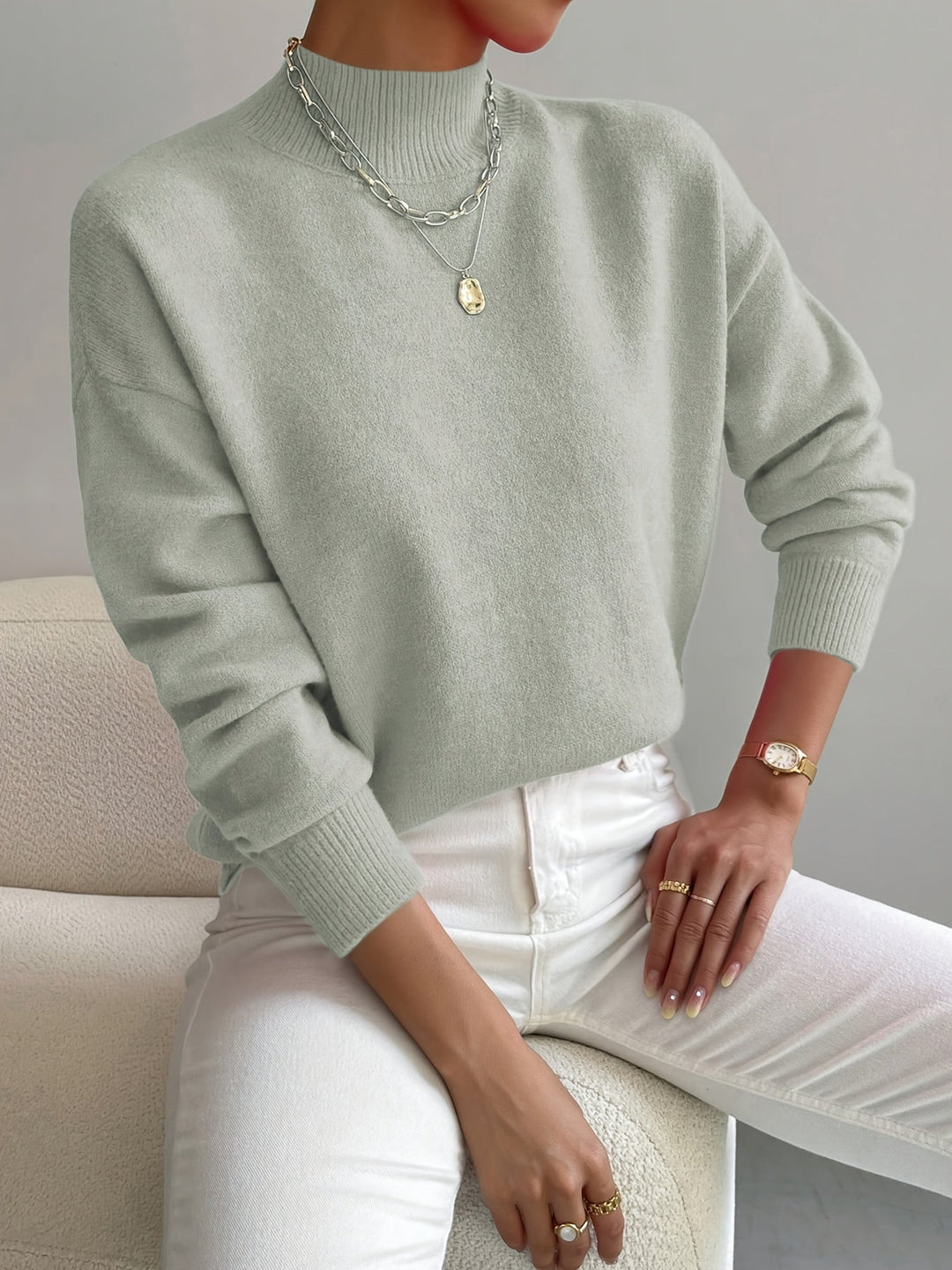 Women's Ribbed Cuff Crew Neck Sweater
