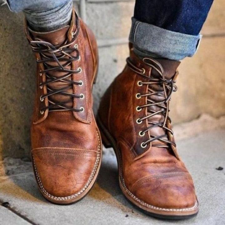 Ryan | Men's Lace-Up Cap-Toe Leather Ankle Boots