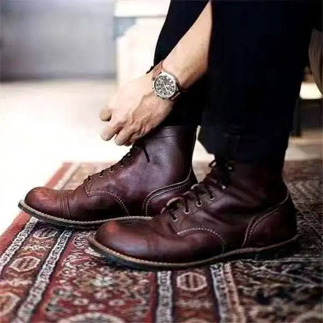 Ryan | Men's Lace-Up Cap-Toe Leather Ankle Boots
