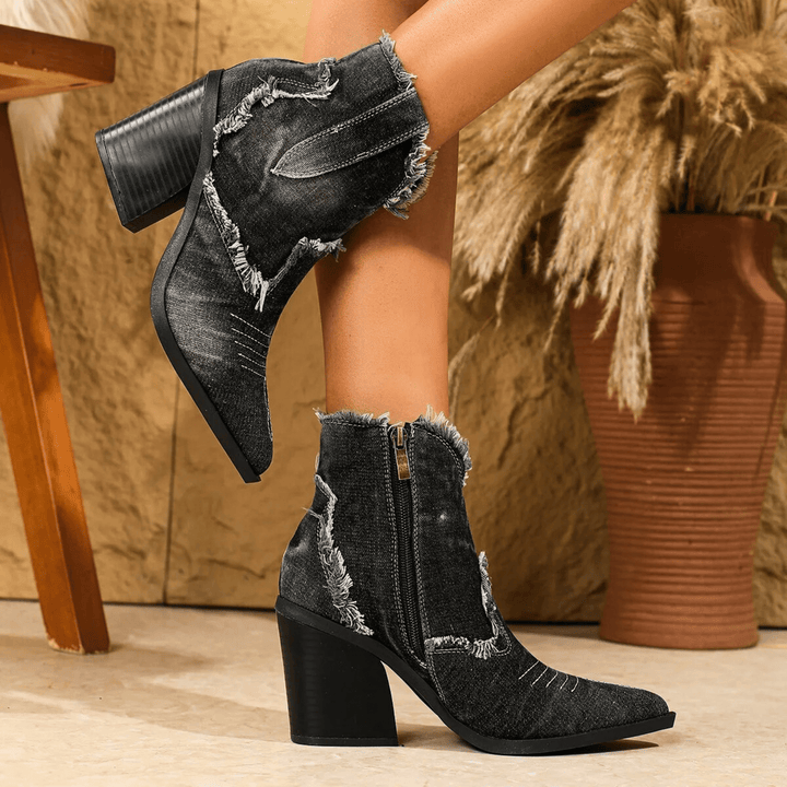 Women's Zip Block Heel Ankle Boots