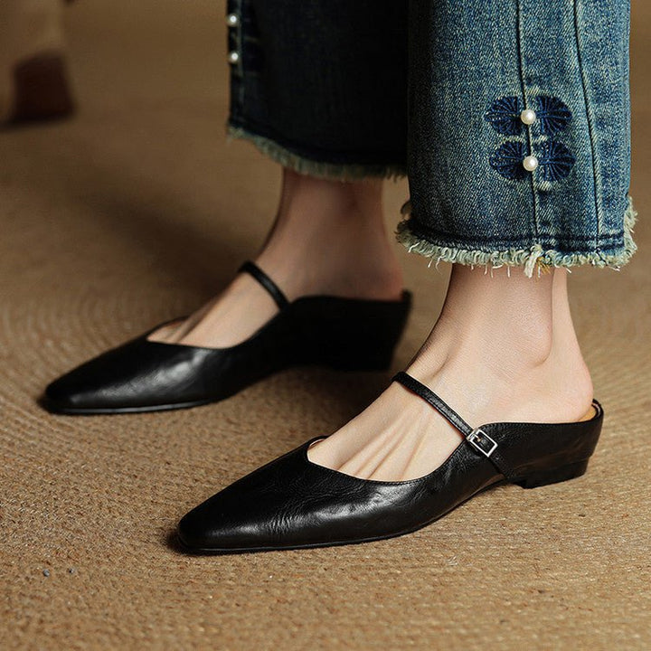 Layla | Pointed Toe Mules Genuine Leather Mary Jane Strap