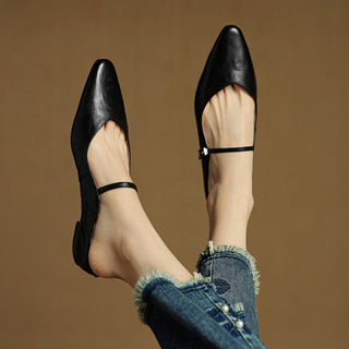 Layla | Pointed Toe Mules Genuine Leather Mary Jane Strap