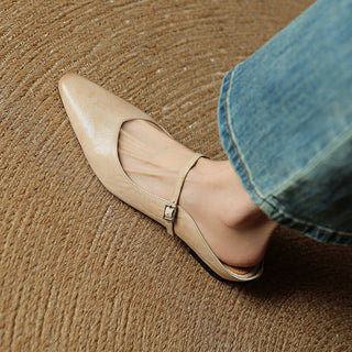 Layla | Pointed Toe Mules Genuine Leather Mary Jane Strap