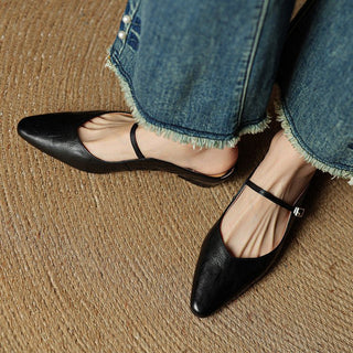 Layla | Pointed Toe Mules Genuine Leather Mary Jane Strap