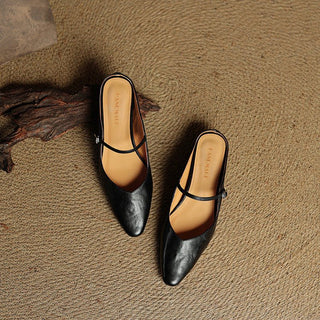 Layla | Pointed Toe Mules Genuine Leather Mary Jane Strap