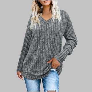 Women's Ribbed V-Neck Long Sleeve Sweater