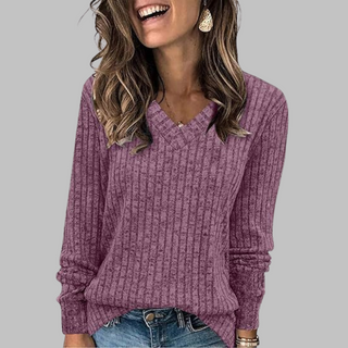 Women's Ribbed V-Neck Long Sleeve Sweater
