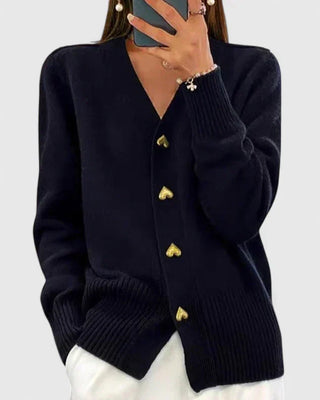 Women's Soft-Knit V-Neck Heart Button Cardigan