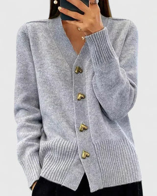 Women's Soft-Knit V-Neck Heart Button Cardigan