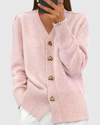 Women's Soft-Knit V-Neck Heart Button Cardigan