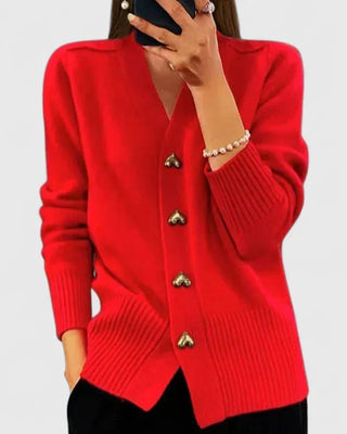 Women's Soft-Knit V-Neck Heart Button Cardigan