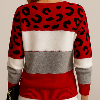 Women's Leopard Print Colourblock Sweater