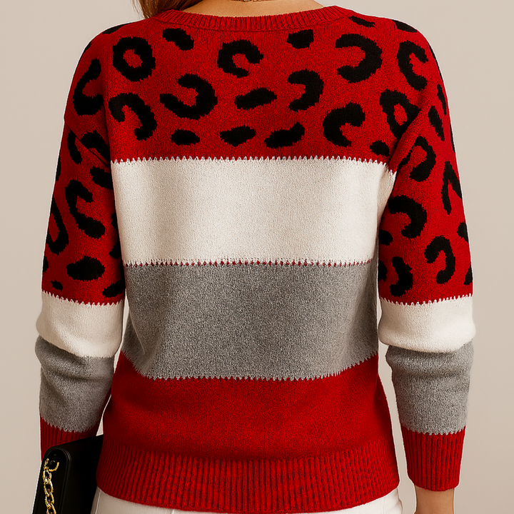 Women's Leopard Print Colourblock Sweater