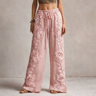 Women's Floral Embroidered Wide-Leg Pants