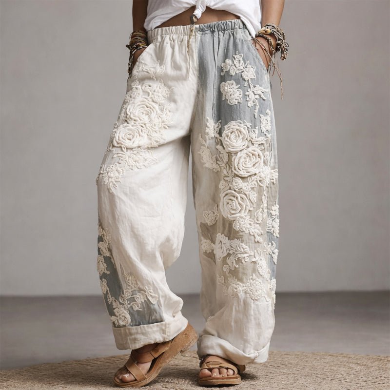 Women's Floral Embroidered Wide-Leg Pants