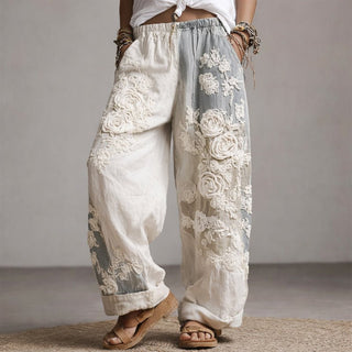 Women's Floral Embroidered Wide-Leg Pants