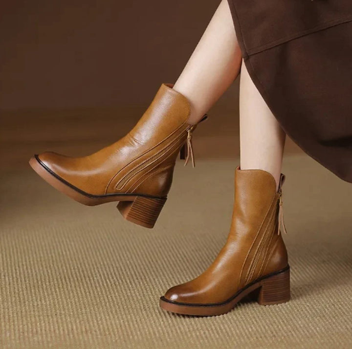 Victoria | Women's Block-Heel Side-Zip Leather Ankle Boots