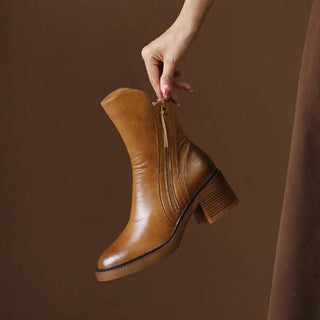 Victoria | Women's Block-Heel Side-Zip Leather Ankle Boots
