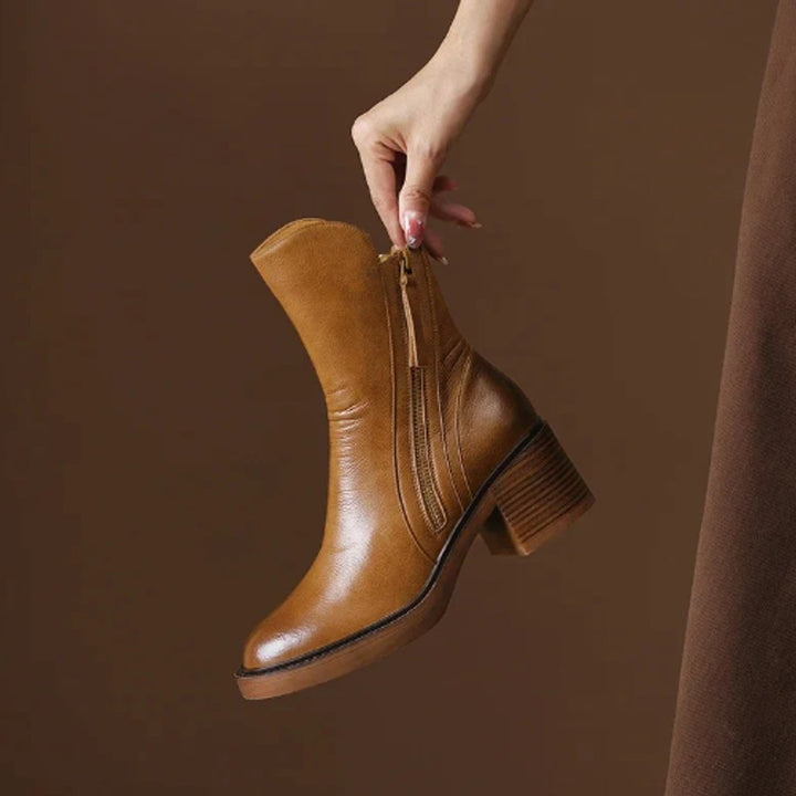 Victoria | Women's Block-Heel Side-Zip Leather Ankle Boots