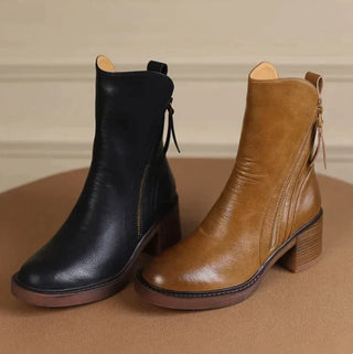 Victoria | Women's Block-Heel Side-Zip Leather Ankle Boots