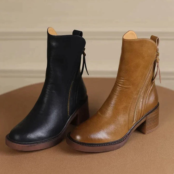 Victoria | Women's Block-Heel Side-Zip Leather Ankle Boots