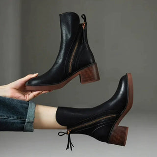 Victoria | Women's Block-Heel Side-Zip Leather Ankle Boots