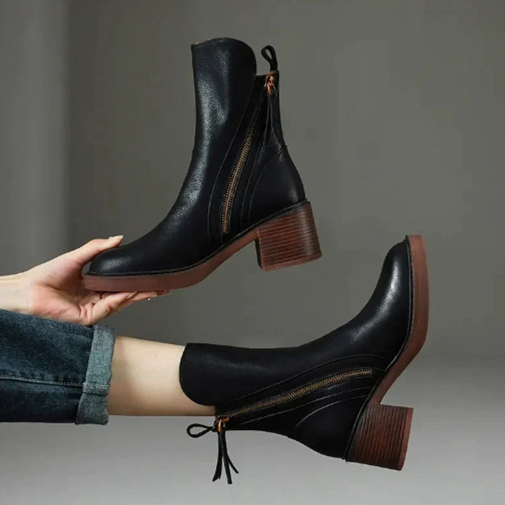 Victoria | Women's Block-Heel Side-Zip Leather Ankle Boots