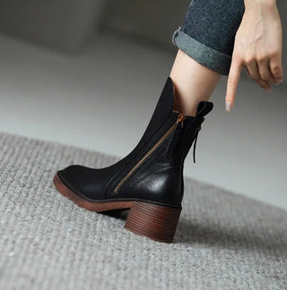Victoria | Women's Block-Heel Side-Zip Leather Ankle Boots