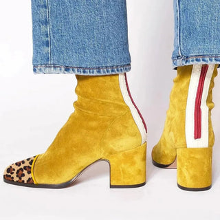 Amelia | Women's Block-Heel Suede Leopard-Toe Ankle Boots