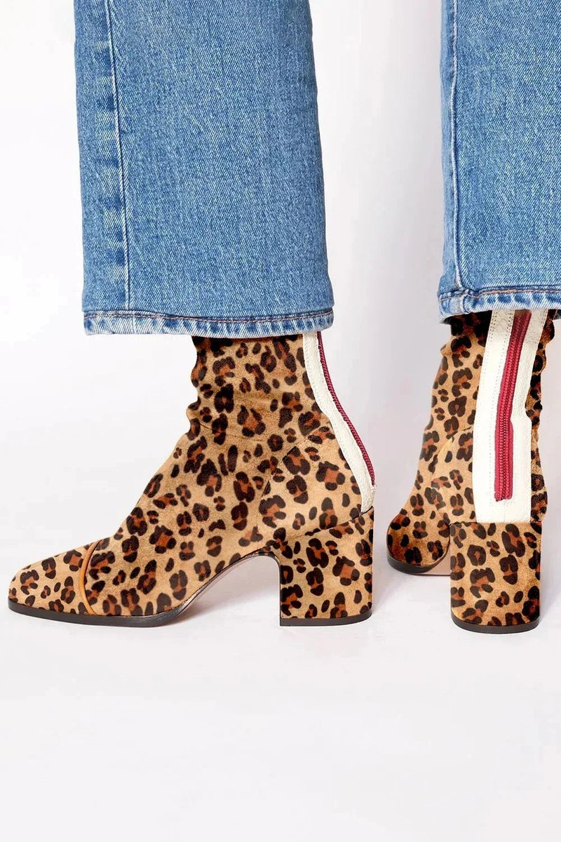 Amelia | Women's Block-Heel Suede Leopard-Toe Ankle Boots