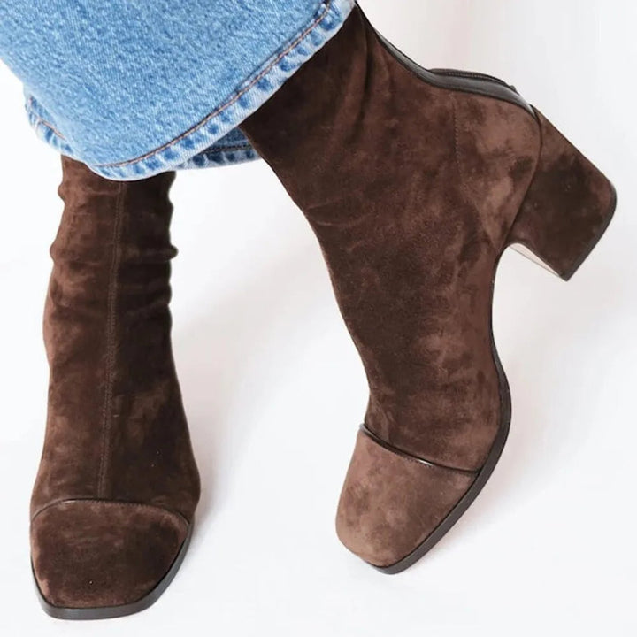 Amelia | Women's Block-Heel Suede Leopard-Toe Ankle Boots