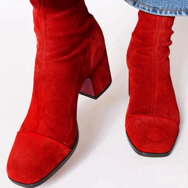 Amelia | Women's Block-Heel Suede Leopard-Toe Ankle Boots