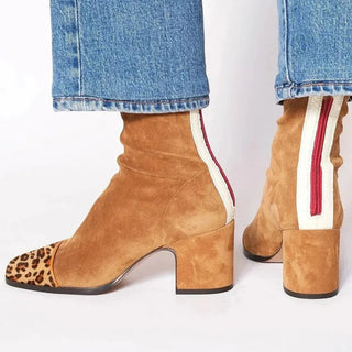 Amelia | Women's Block-Heel Suede Leopard-Toe Ankle Boots