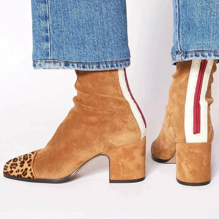 Amelia | Women's Block-Heel Suede Leopard-Toe Ankle Boots