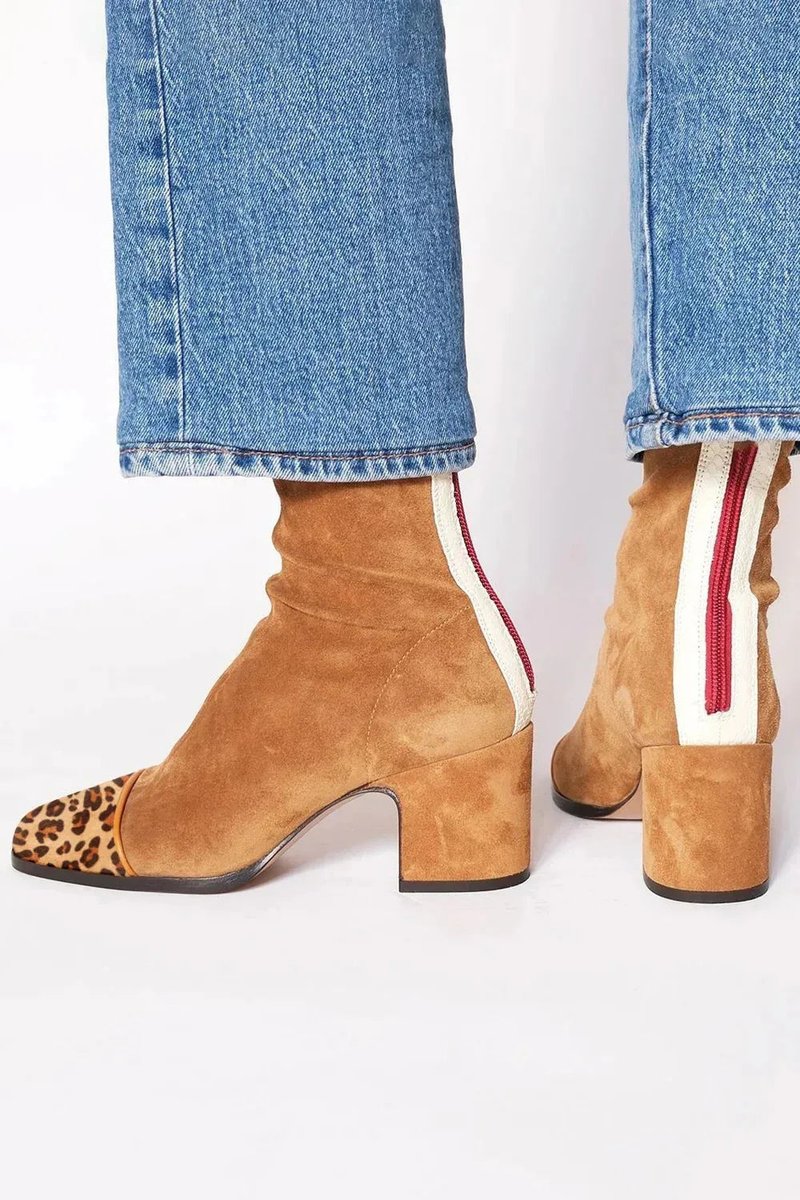 Amelia | Women's Block-Heel Suede Leopard-Toe Ankle Boots