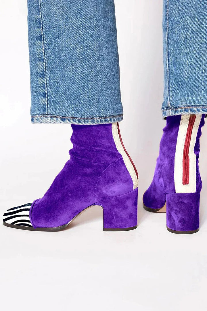 Amelia | Women's Block-Heel Suede Leopard-Toe Ankle Boots