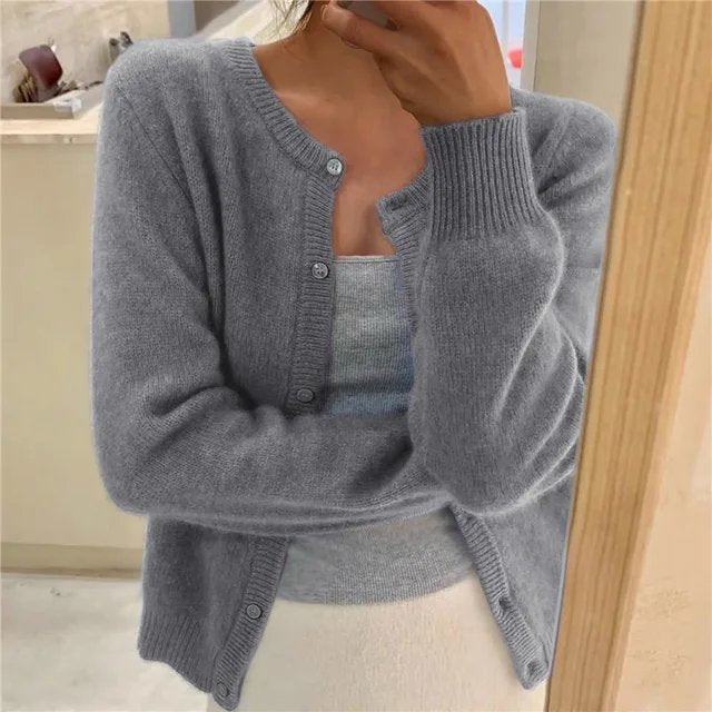Women's Soft-Knit Crew Neck Cropped Cardigan