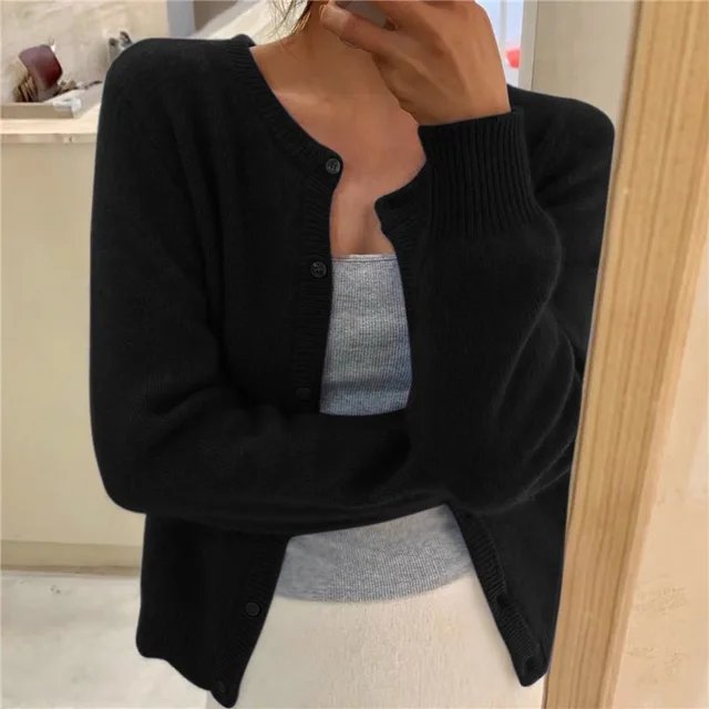 Women's Soft-Knit Crew Neck Cropped Cardigan