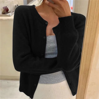 Women's Soft-Knit Crew Neck Cropped Cardigan